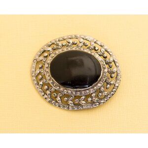 Vintage Art Deco Silver Tone Oval Brooch i7